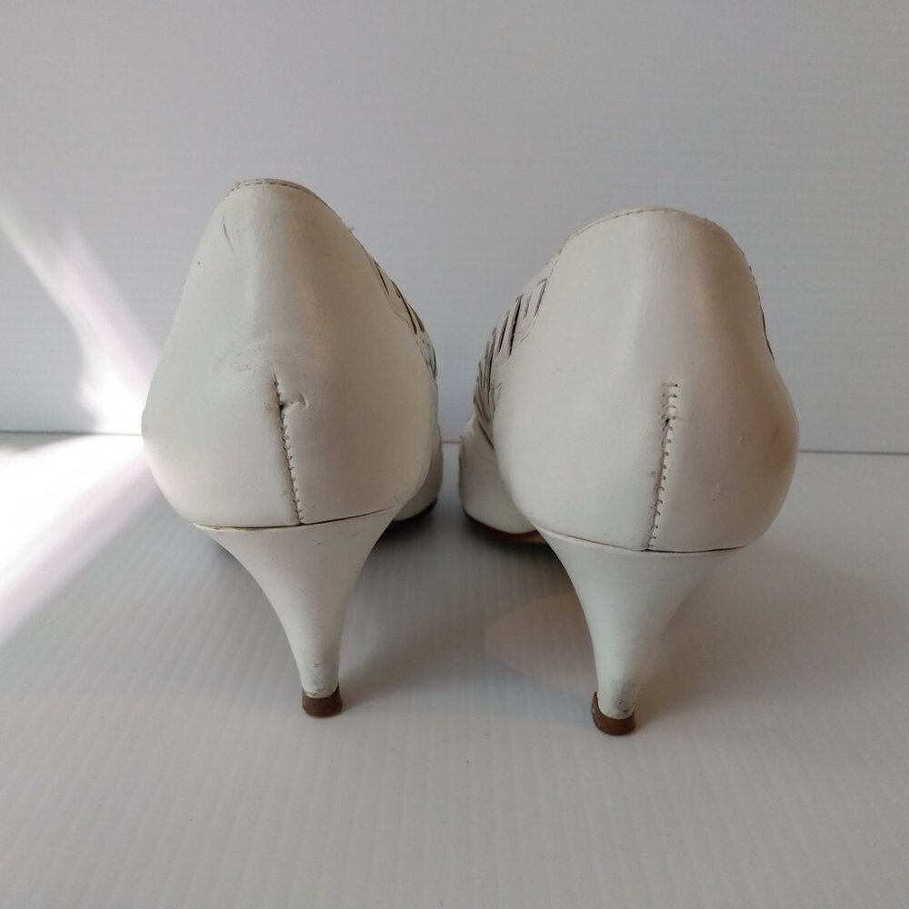 Vintage 80s White Leather Woven Shoes Size 6 Eaton's Raphael Made in Brazil - Picture 8 of 16